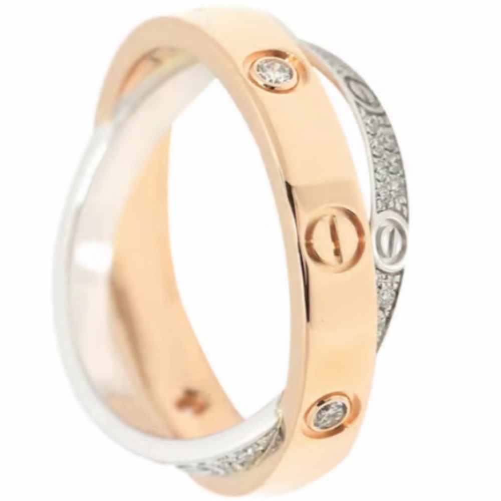 Authentic Cartier love diamond gold double band ring size # 6 US #52 eu